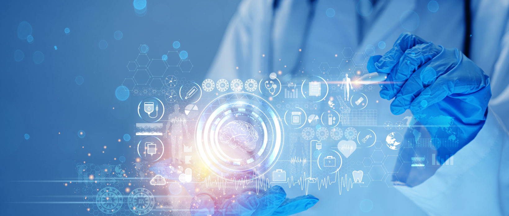 Doctor checking brain testing result with computer interface, innovative technology in science and medicine concept, innovative technology in science and medicine concept